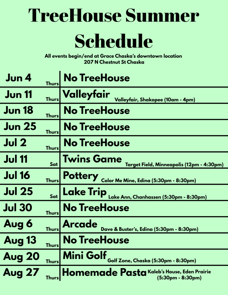 TreeHouse Summer Schedule
